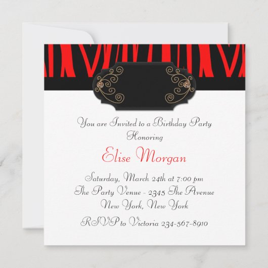 Red Zebra High Hiel Shoes Birthday Party Kaart (Achterkant)