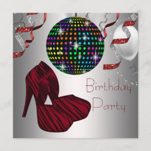 Red Zebra High Hiel Shoes Disco Birthday Party Kaart
