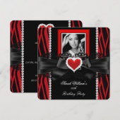 Red Zebra Lace Diamond Heart Foto Birthday Party Kaart (Voorkant / Achterkant)