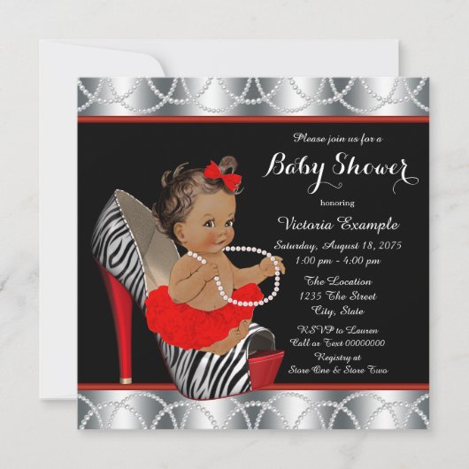 Red Zebra Pearl High Heel Shoe Etnisch Baby shower Kaart (Voorkant)
