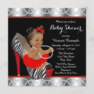 Red Zebra Pearl High Heel Shoe Etnisch Baby shower Kaart