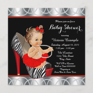 Red Zebra Pearl Tutu High Hiel Baby shower Kaart