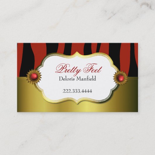 Red Zebra Print en Gold Visitekaartje (Voorkant)