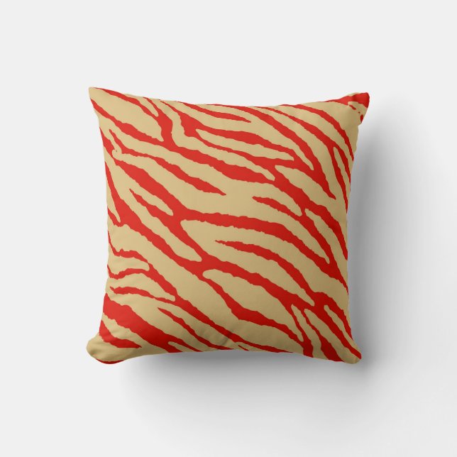 Red Zebra Print Fur Kussen (Voorkant)