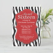 Red Zebra Print Sweet 16 Birthday Invitations Kaart (Staand voorkant)