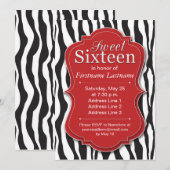 Red Zebra Print Sweet 16 Birthday Invitations Kaart (Voorkant / Achterkant)