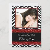 Red Zebra Sparkle Girls Graduparty Kaart (Voorkant)