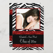 Red Zebra Sparkle Girls Graduparty Kaart (Voorkant / Achterkant)
