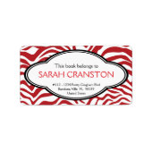 Red Zebra Stripes Pattern Book bord Etiket (Voorkant)