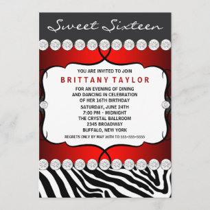 Red Zebra Sweet Sixteen Birthday Party Kaart
