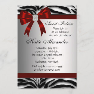 Red Zebra Sweet Sixteen Birthday Party Kaart