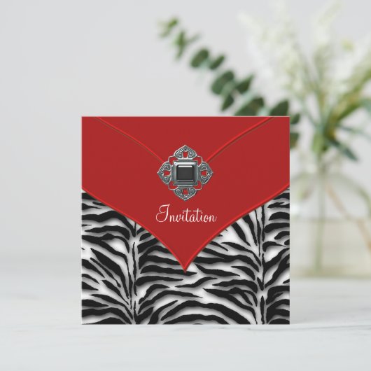 Red Zerbra Party Kaart (Staand voorkant)