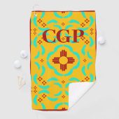 Red Zia Symbols New Mexico Turquoise Feathers Golfhanddoek (Insitu)