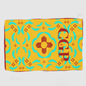 Red Zia Symbols New Mexico Turquoise Feathers Golfhanddoek (Horizontaal)