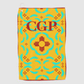 Red Zia Symbols New Mexico Turquoise Feathers Golfhanddoek (Voorkant)