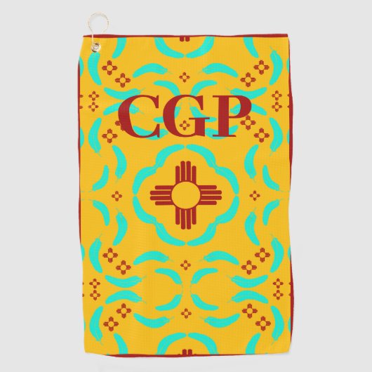 Red Zia Symbols New Mexico Turquoise Feathers Golfhanddoek (Voorkant)