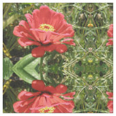 Red Zinnia Floral Patterned Fabric Stof (Close Up)