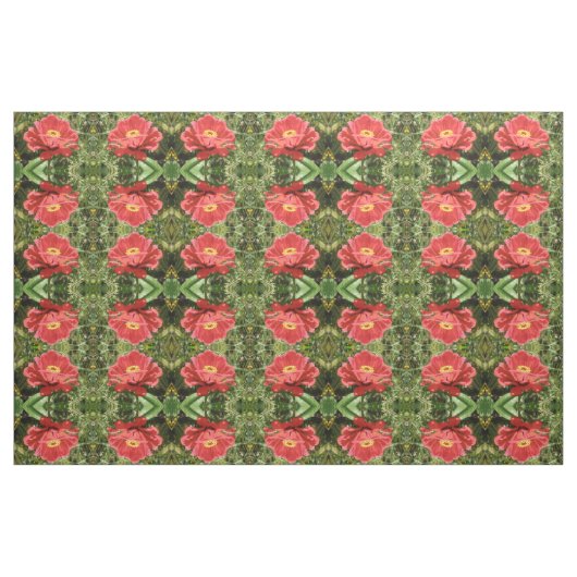 Red Zinnia Floral Patterned Fabric Stof (Fat Quarter)