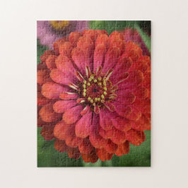 Red zinnia - floral Puzzle with Gift Box Legpuzzel