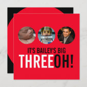 Red & zwart 30th THREEOH! Fotoverjaardagsuitnodigi Kaart (Voorkant / Achterkant)