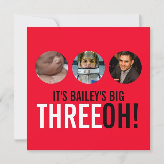 Red & zwart 30th THREEOH! Fotoverjaardagsuitnodigi Kaart (Voorkant)