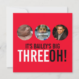 Red & zwart 30th THREEOH! Fotoverjaardagsuitnodigi Kaart