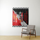 Red | Zwart Go Kart Racing Verjaardagsfeestje Acht Wandkleed (In situ)