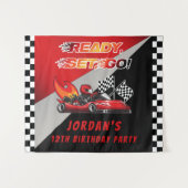 Red | Zwart Go Kart Racing Verjaardagsfeestje Acht Wandkleed (Voorkant (horizontaal))