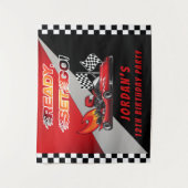 Red | Zwart Go Kart Racing Verjaardagsfeestje Acht Wandkleed (Voorkant)