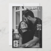 Redactie zwart-wit magazine bruiloft bedankkaart (Voorkant)