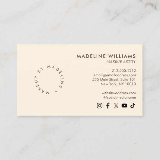 Redactioneel chique tekst make-up ivoor/bruin visitekaartje (Achterkant)