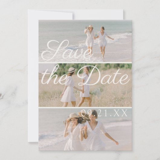 Redactioneel Drie Foto Collage Script Save The Date (Voorkant)