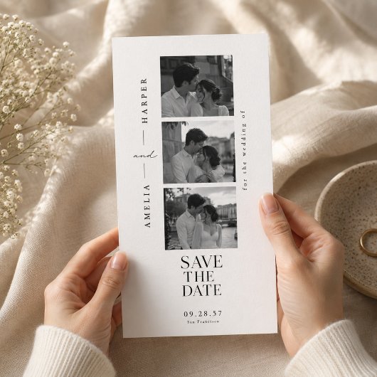 Redactioneel fotostrip Save the Date-huwelijkskaar Date