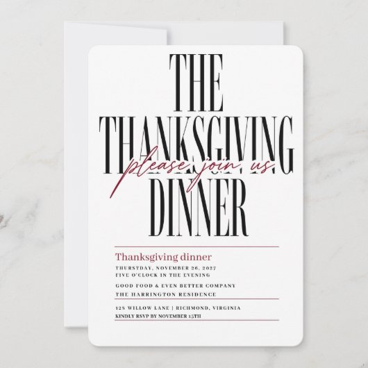 Redactioneel Script Thanksgiving Dinner Kaart (Voorkant)