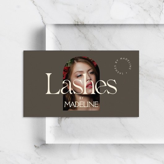 Redactionele chique tekst wimpers ivoor/bruin visitekaartje