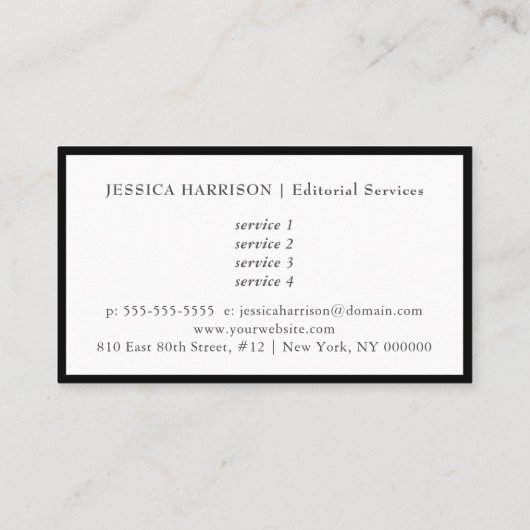 Redactionele diensten Black Border Visitekaartje (Achterkant)