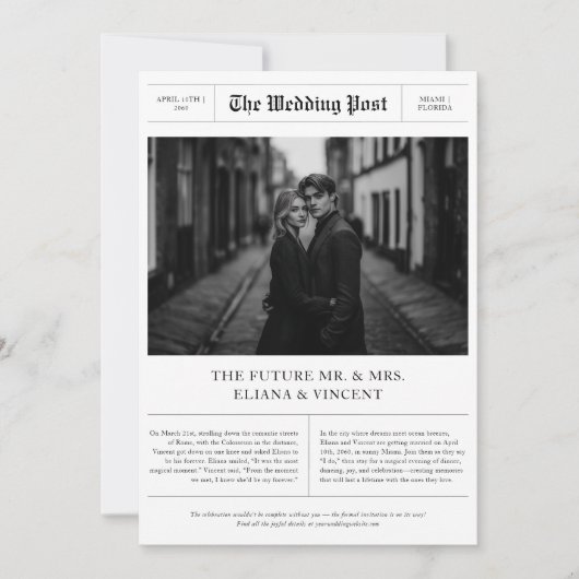 redactionele foto krant bruiloft save the date (Voorkant)