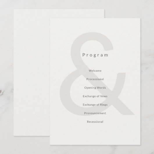 Redactionele typografie Huwelijksprogramma Programmakaart (Voorkant / Achterkant)