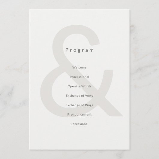 Redactionele typografie Huwelijksprogramma Programmakaart (Voorkant)