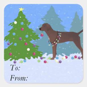Redbone Coonhound Decorating Kerstboom Vierkante Sticker