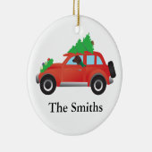 Redbone Coonhound Dog Drift een kerstauto Keramisch Ornament (Rechts)