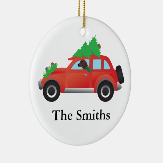 Redbone Coonhound Dog Drift een kerstauto Keramisch Ornament (Rechts)