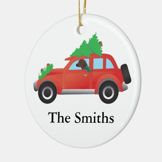 Redbone Coonhound Dog Drift een kerstauto Keramisch Ornament (Links)