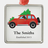 Redbone Coonhound Dog Drift een kerstauto Metalen Ornament (Voorkant)