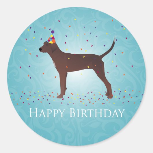 Redbone Coonhound Happy Birthday Design Ronde Sticker (Voorkant)
