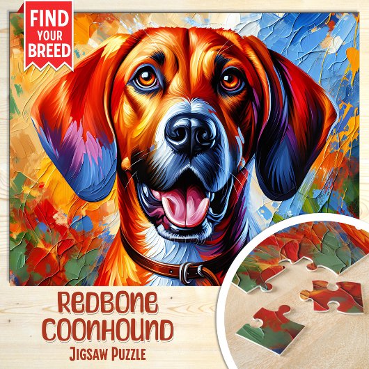 Redbone Coonhound Hond Portret Acryl Kunstprint Legpuzzel