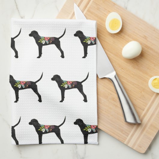 Redbone Coonhound Hondenras Boho Foral Silhouette Theedoek (Quarter Fold)