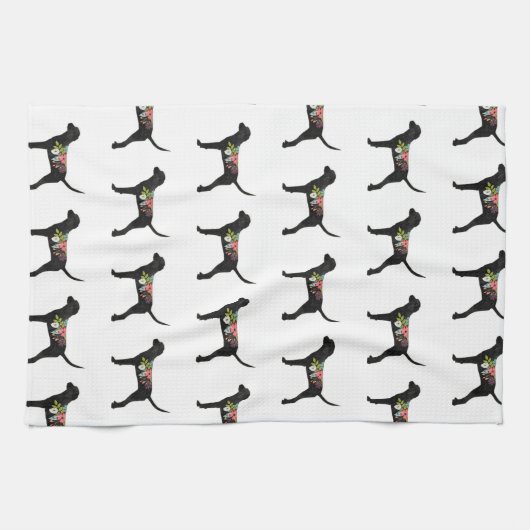 Redbone Coonhound Hondenras Boho Foral Silhouette Theedoek (Horizontaal)