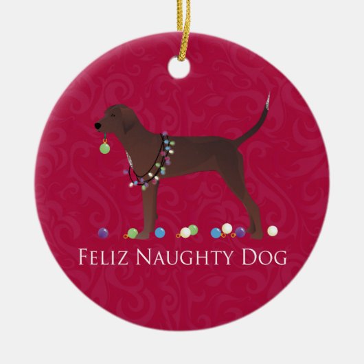 Redbone Coonhound Kerstmis Keramisch Ornament (Voorkant)