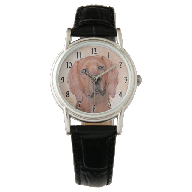Redbone Coonhound-schildering - Kute Original Dog  Horloge (Voorkant)